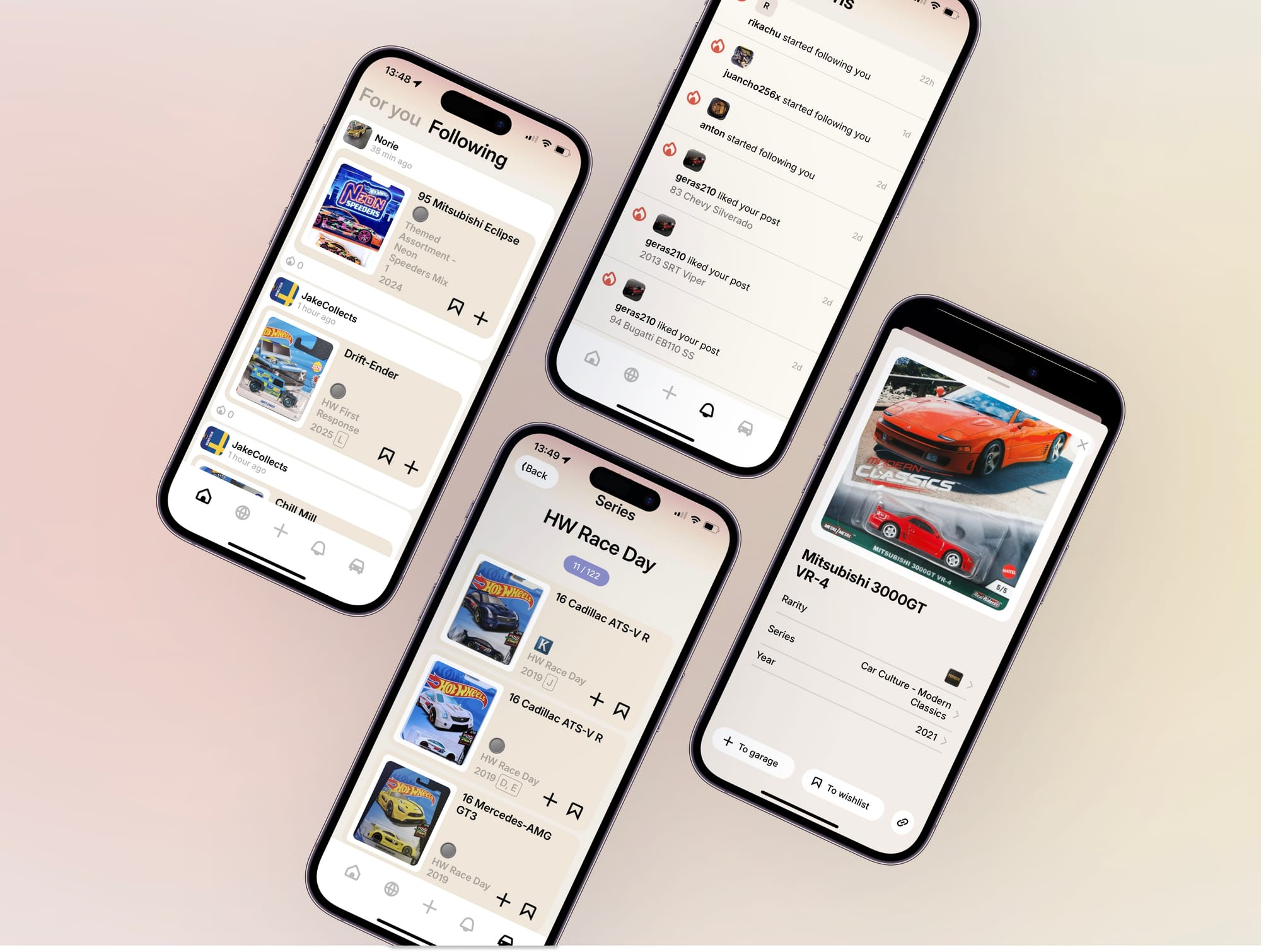 Die Carz app showing Hot Wheels collection tracking and variant cataloging interface