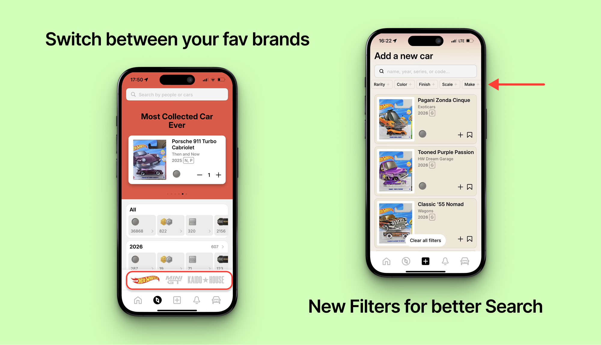 Die Carz app screenshot showing MINI GT and Kaido House cars in Explore section