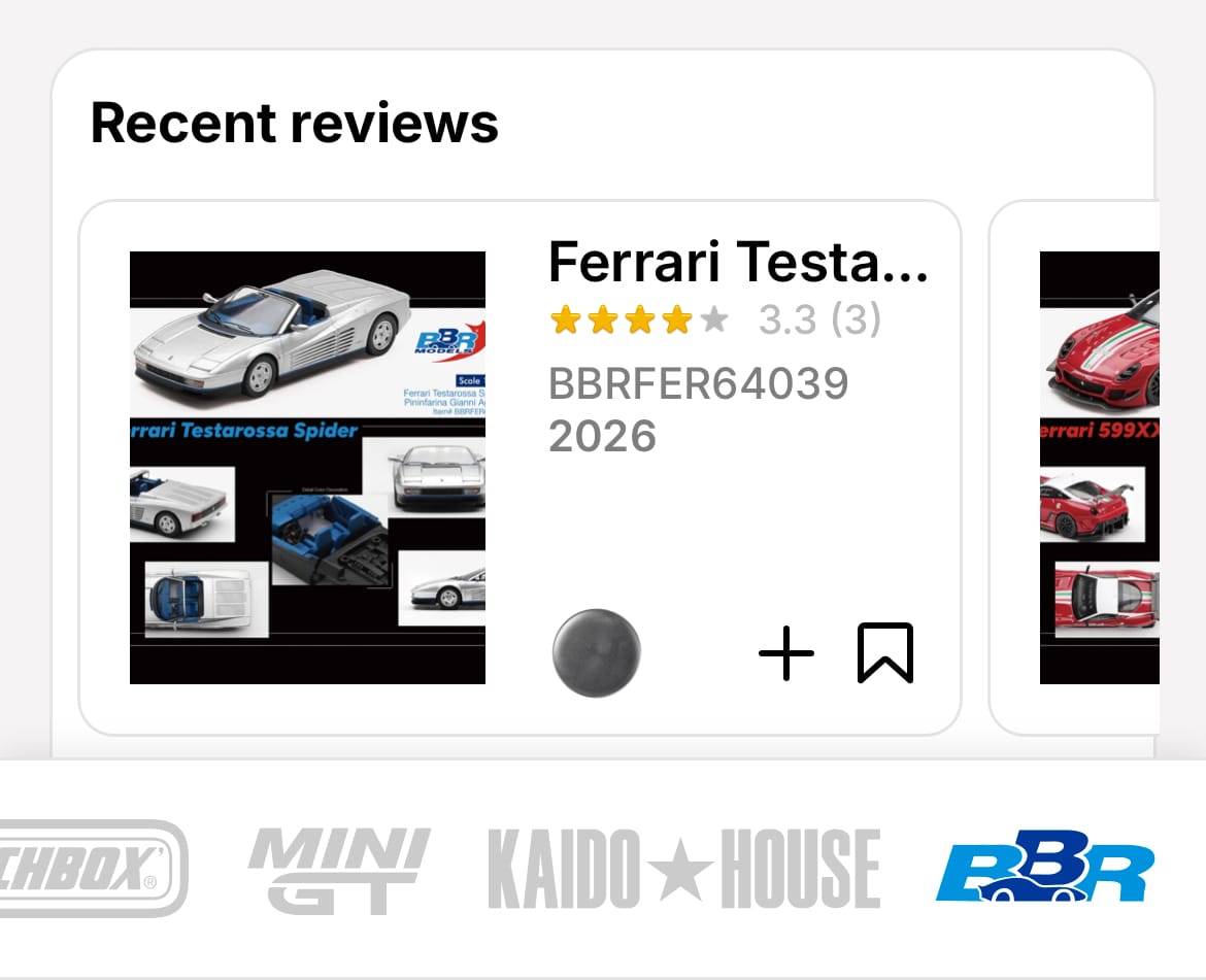 Browsing BBR models inside Die Carz collection app