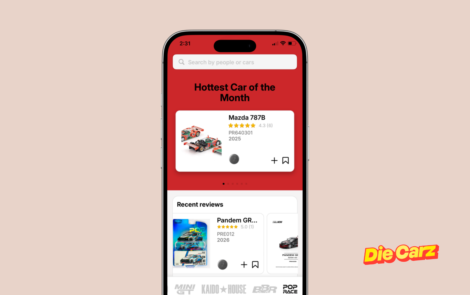 Pop Race models displayed inside Die Carz app collection